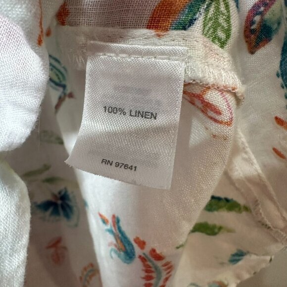 J Jill Love Linen White Floral Button Front Tunic Top Size Medium Sleeveless - Picture 7 of 10